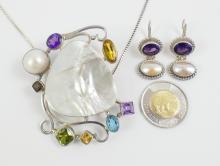 GEMSTONE PENDANT, CHAIN & EARRINGS