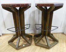 PAIR ARTS & CRAFTS BAR STOOLS