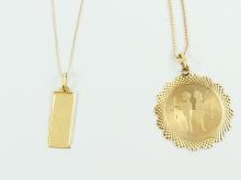 2 GOLD PENDANTS ON CHAINS