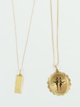 2 GOLD PENDANTS ON CHAINS