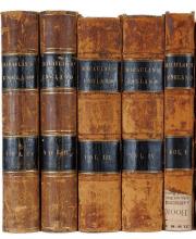 FIVE LEATHER BOUND VOLUMES "MACAULAY'S ENGLAND"