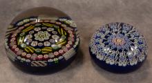 TWO MILLEFIORI GLASS PAPERWEIGHTS