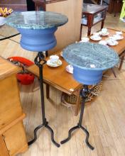 PAIR OF MARBLE TOP PLANT STANDS