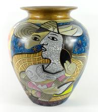 INTERESTING PICASSO STYLE PAINTED JAR