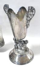 SILVER PLATE SERVING STAND AND CELERY CRUET