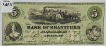 1859 BANK OF BRANTFORD $5 BILL