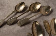 STERLING SPOONS AND SUGAR TONGS