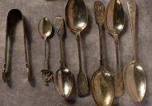 STERLING SPOONS AND SUGAR TONGS