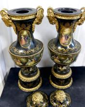 PAIR EMPIRE STYLE EBONIZED URNS CIRCA 1900