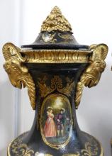 PAIR EMPIRE STYLE EBONIZED URNS CIRCA 1900