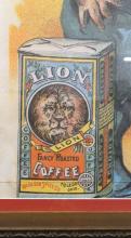 FRAMED "LION COFFEE" ADVERTISING POSTER