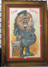 FRAMED "LION COFFEE" ADVERTISING POSTER