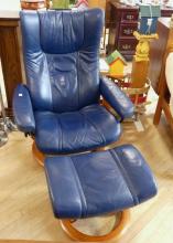 STRESSLESS LEATHER RECLINER AND FOOTSTOOL