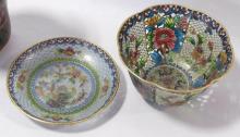 CLOISONNE VASE, PLIQUE-A-JOUR BOWL AND UNDERPLATE