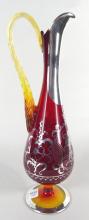 ART GLASS PITCHER WITH SILVER OVERLAY