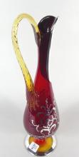 ART GLASS PITCHER WITH SILVER OVERLAY