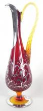 ART GLASS PITCHER WITH SILVER OVERLAY