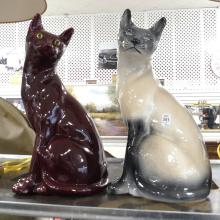 TWO LARGE CERAMIC POTTERY "CAT" FIGURINES