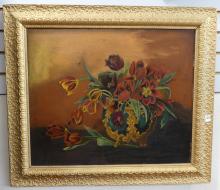 ANTIQUE "STILL LIFE" PAINTING ON GLASS