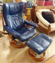 STRESSLESS LEATHER RECLINER AND FOOTSTOOL