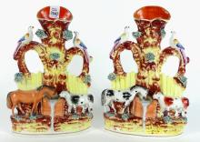 TWO ANTIQUE STAFFORDSHIRE VASES