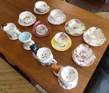 SHAVING MUGS, CUPS AND SAUCERS