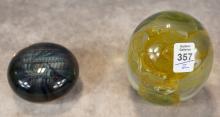 TWO SIGNED ART GLASS PAPERWEIGHTS