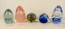 FIVE ART GLASS PAPERWEIGHTS