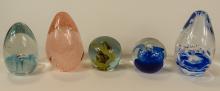 FIVE ART GLASS PAPERWEIGHTS