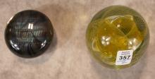 TWO SIGNED ART GLASS PAPERWEIGHTS