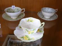 FIVE ENGLISH CUPS AND SAUCERS