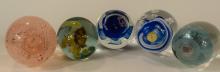 FIVE ART GLASS PAPERWEIGHTS