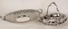 ELABORATE SILVERPLATE TRAY AND BASKET