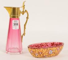 TWO PIECES OF CRANBERRY GLASS