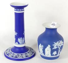 WEDGWOOD CANDLESTICK & JAR