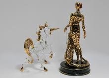 ERTE FIGURE AND GLASS HORSE