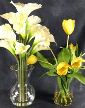 PAIR GLASS HURRICANE LAMPS & VASES