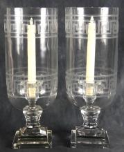 PAIR GLASS HURRICANE LAMPS & VASES