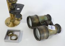 BRASS MICROSCOPE AND SPECTATOR GLASSES