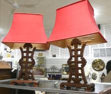 PAIR OF CHINESE ROSEWOOD TABLE LAMPS