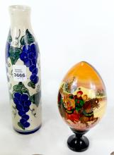 SATIN GLASS VASE, CARVINGS, ETC.