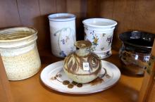 FIVE VASES AND SMALL PLATTER