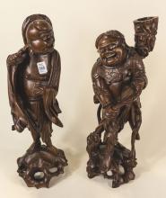 PAIR OF LARGE CHINESE WOODEN CARVINGS