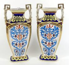 PAIR HAND-PAINTED NORITAKE VASES