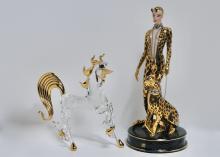 ERTE FIGURE AND GLASS HORSE