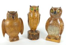 THREE CARVED OWLS