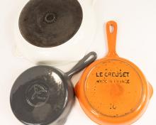 ENAMEL CAST IRON FRYING PANS AND SKILLET