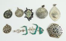 8 STERLING PENDANTS & BROOCHES