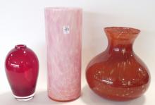 THREE ART GLASS VASES