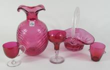 5 PIECES OF CRANBERRY GLASS